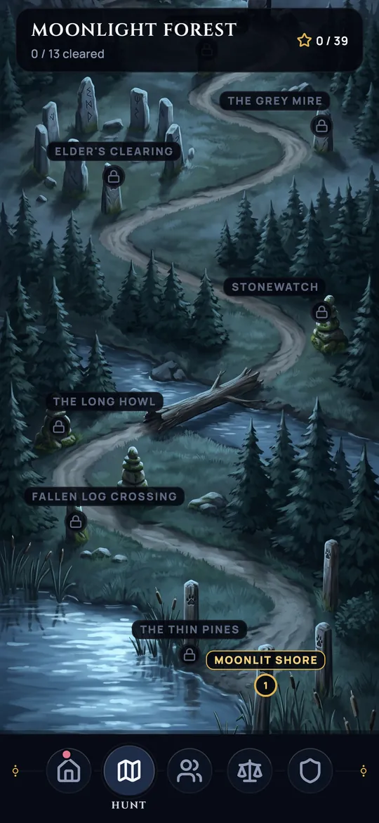 Thirteen hunts along the Moonlight Forest trail.