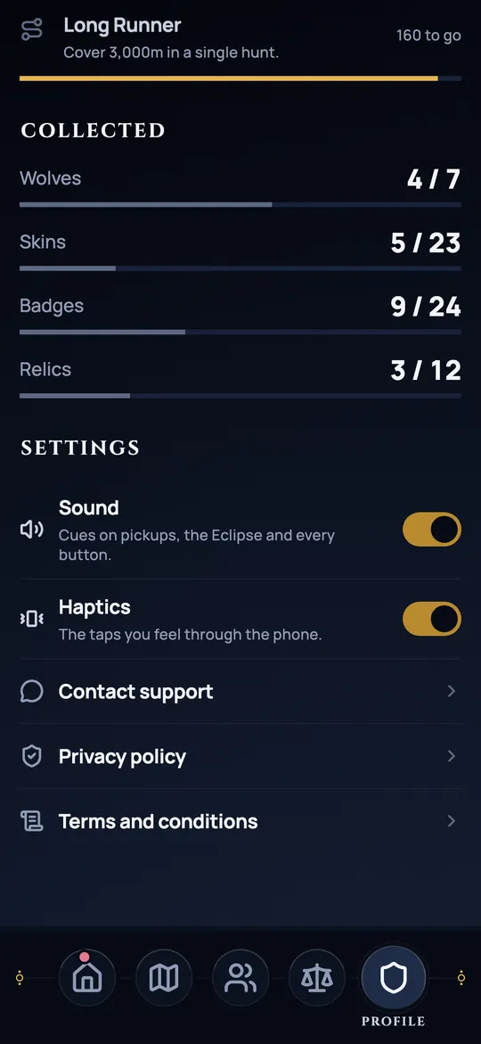 Sound, haptics and every legal page, in the app.