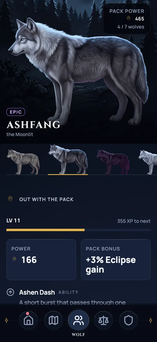 Every wolf has a power, a bonus and an ability of its own.